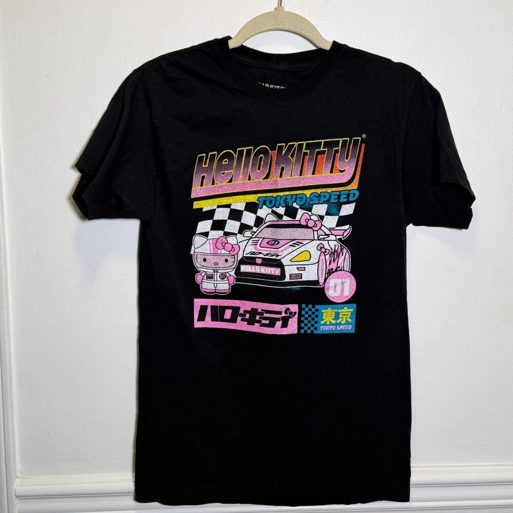 Hello Kitty Tokyo Speed Graphic Tee Black Anime Streetwear Shirt Size S